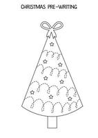 Black and white worksheet for kids. Handwriting practice with Christmas tree. vector