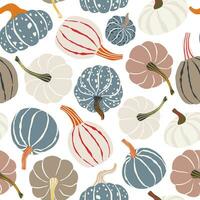 Cute decorative pumpkins seamless pattern on white. Autumn, fall, Thanksgiving background. Pumpkins vector illustration for textile, paper, fashion design.