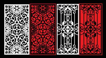 Decorative wall panels set Jali design CNC pattern,laser cutting pattern,router CNCcutting.Jali Laser cut decorative panel set with lace pattern. vector