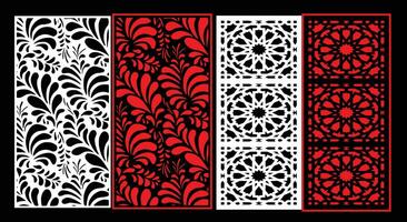 Decorative wall panels set Jali design CNC pattern,laser cutting pattern,router CNCcutting.Jali Laser cut decorative panel set with lace pattern. vector