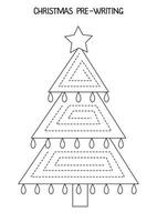 Black and white worksheet for kids. Handwriting practice with Christmas tree. vector