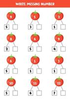 Number bonds with cute cartoon tomatoes for kids. vector