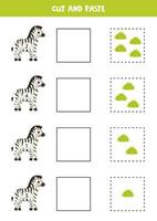 Cut and paste cute bushes according to the numbers on zebras. vector