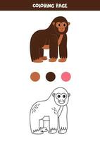 Color cartoon brown gorilla. Worksheet for kids. vector