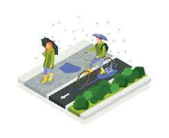 Rainy Day Isometric Composition vector