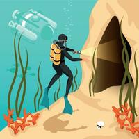 Underwater Exploration Isometric Background vector