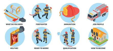 Isometric Firefighter Round Compositions vector