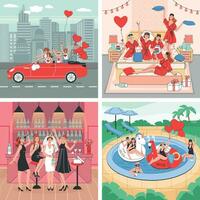 Bachelorette Party Scenes Set vector