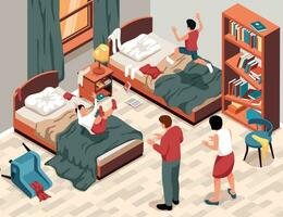 Messy Room Isometric Background vector