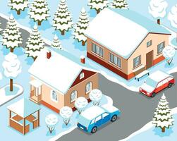 invierno ciudad isométrica ilustración vector