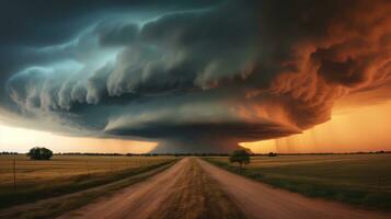 storm warning, supercell, heavy rain in summer, with hail. Generative Ai. photo