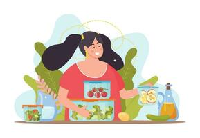 Food Containers Woman Composition vector