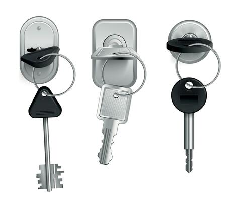 Realistic Keys Keyholes Icon Set