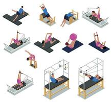 isométrica pilates icono conjunto vector