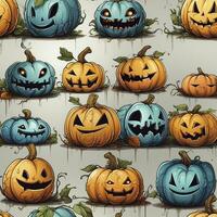 Halloween pumpkins seamless pattern, created with generative AI photo