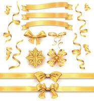 Gold Ribbon And Bows Realistic Set vector