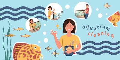 Aquarium Cleaning Flat Collage vector