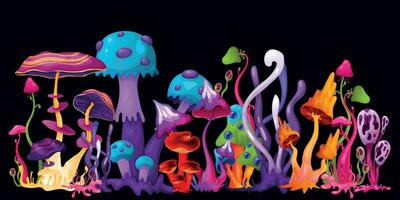 Psychedelic Mushrooms Horizontal Illustration vector