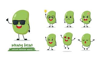 cute mung bean different activity expression emotion. bean wear sunglasses with many activity vector illustration flat design.