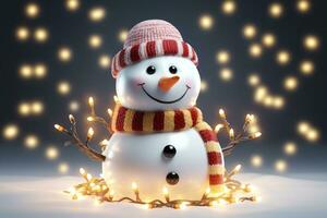 Christmas background with snowman, winter decoration. Generative Ai. photo