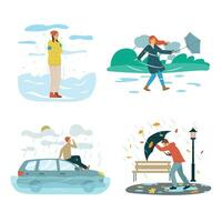 Four Bad Weather People Flat Icon Set vector