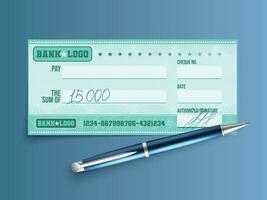 Signed Bank Check And Pen vector