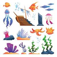 Underwater Items Cartoon Set vector