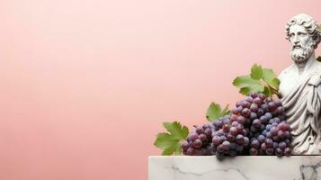 Art sculpture of ancient Italian from marble with blackberry isolated on a pastel background with a copy space photo