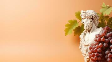 Art sculpture of ancient Italian from marble with grapes isolated on a pastel background with a copy space photo