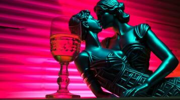 Antique statue in neon light with Sex on the Beach cocktail modern concept background with a copy space photo