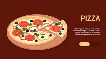 Isometric Pizza Hozirontal Banner vector