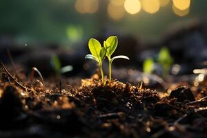 joven planta creciente en jardín con luz de sol. generativo ai ilustración. generativo ai ilustración. foto