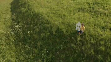 a boy is walking through a field with flowers video