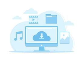 Downloading files on computer screen concept flat illustration vector