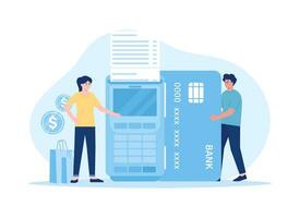 Payment methods at credit card terminals concept flat illustration vector