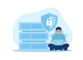 Data security in storage, web hosting concept flat illustration vector