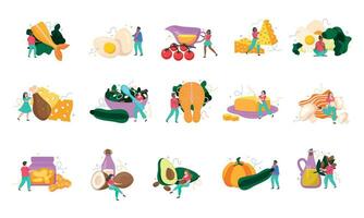 Keto Diet Flat Recolor Set vector