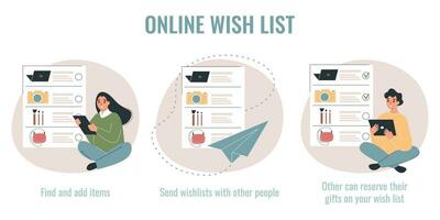 Online Wish List Infographic Set vector