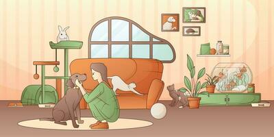 Woman With Pets vector