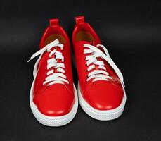 super new Red leather sneakers with white soles photo