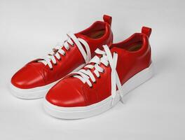 cool Red leather sneakers with white soles photo