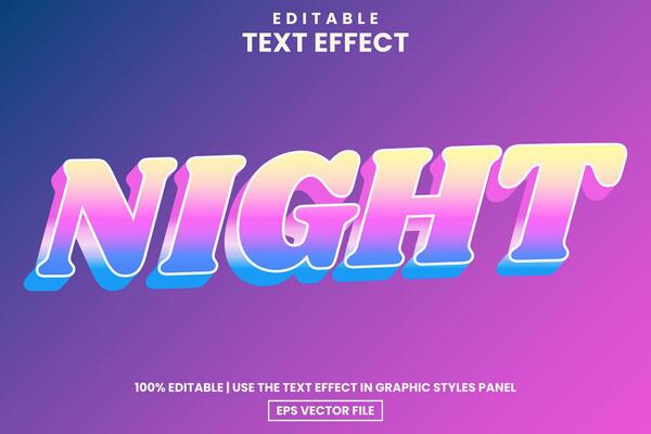 Colorful glow modern 3D night text style editable text effect template