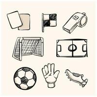 Soccer related icon series in sketch with background cream vector