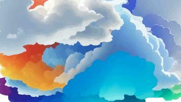 Modern hand painted watercolor sky and clouds vector background or elegant card design with abstract blue ink waves and cloud splashes on white color