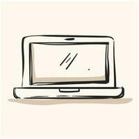 Laptop computer icon in doodle sketch lines. vector