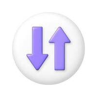 Purple 3D down and up arrow icon on white button. 3d cartoon vector illustration.