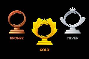 Award badges or figurines from different metals. Vector game icon