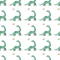Vector seamless pattern with dinosaur and bird