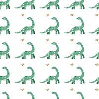 Vector seamless pattern with dinosaur and bird