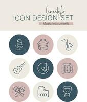 Linestyle Icon Design Set Music Instruments vector